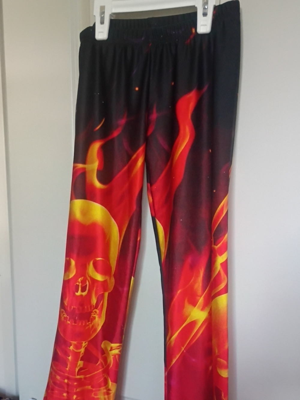 Women’s Flame Skull Stretch Leggings - Black, Red & Yellow